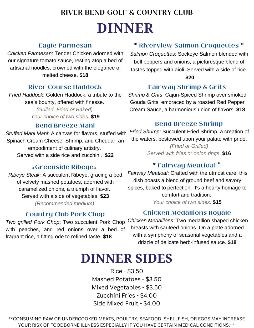 dinner menu